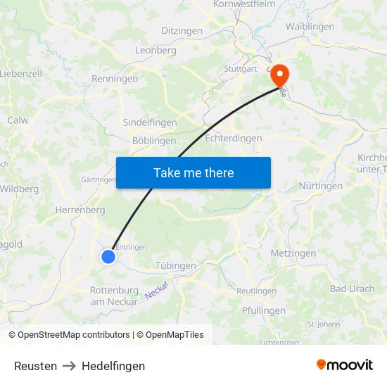 Reusten to Hedelfingen map