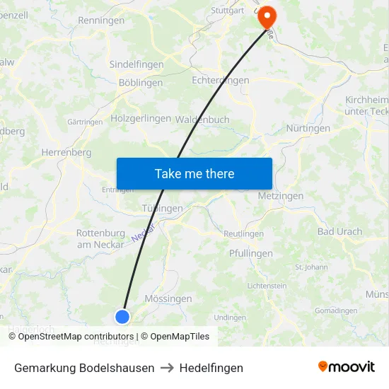 Gemarkung Bodelshausen to Hedelfingen map