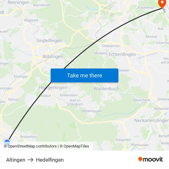 Altingen to Hedelfingen map