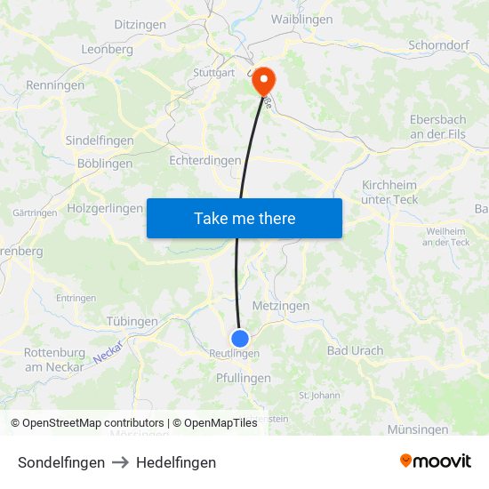 Sondelfingen to Hedelfingen map