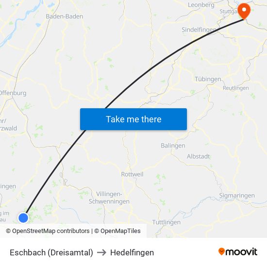 Eschbach (Dreisamtal) to Hedelfingen map