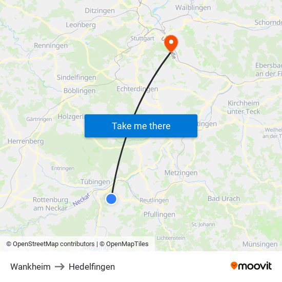 Wankheim to Hedelfingen map