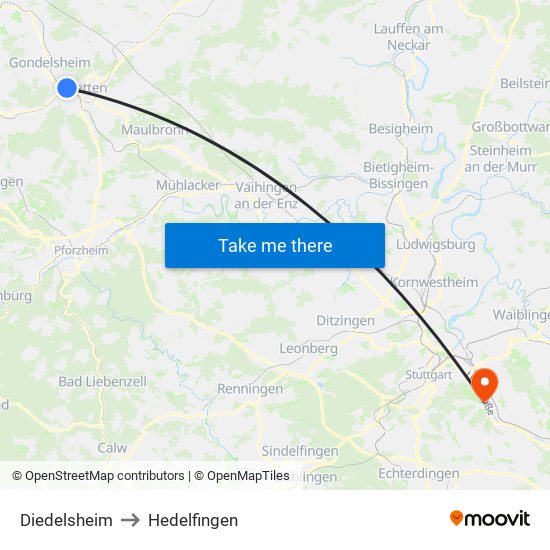 Diedelsheim to Hedelfingen map