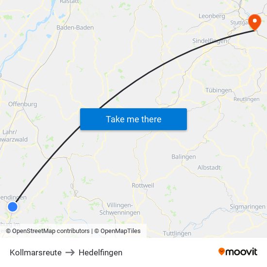 Kollmarsreute to Hedelfingen map