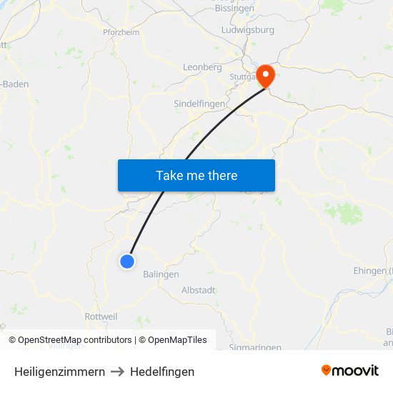 Heiligenzimmern to Hedelfingen map