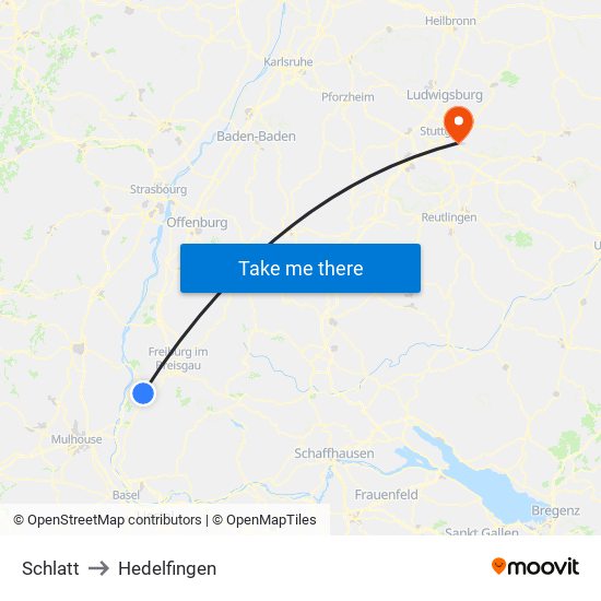 Schlatt to Hedelfingen map