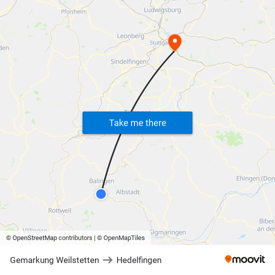 Gemarkung Weilstetten to Hedelfingen map