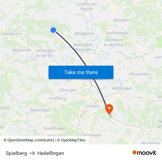 Spielberg to Hedelfingen map