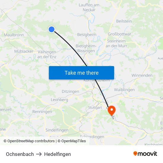 Ochsenbach to Hedelfingen map