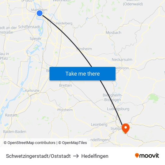 Schwetzingerstadt/Oststadt to Hedelfingen map