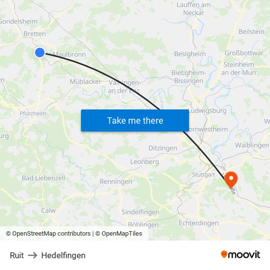 Ruit to Hedelfingen map