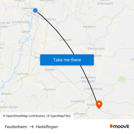 Feudenheim to Hedelfingen map