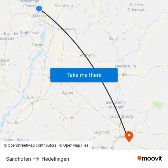 Sandhofen to Hedelfingen map