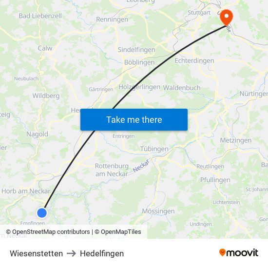 Wiesenstetten to Hedelfingen map