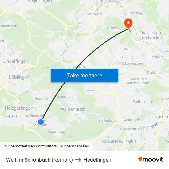 Weil Im Schönbuch (Kernort) to Hedelfingen map