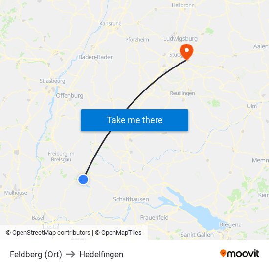 Feldberg (Ort) to Hedelfingen map