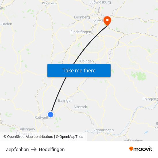 Zepfenhan to Hedelfingen map