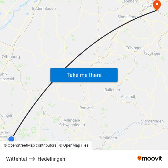 Wittental to Hedelfingen map