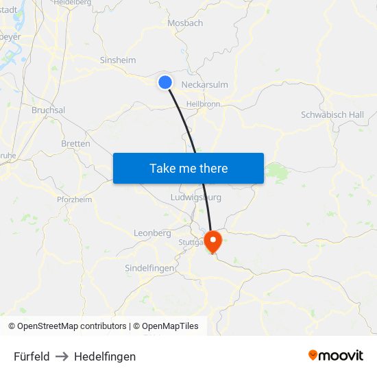 Fürfeld to Hedelfingen map