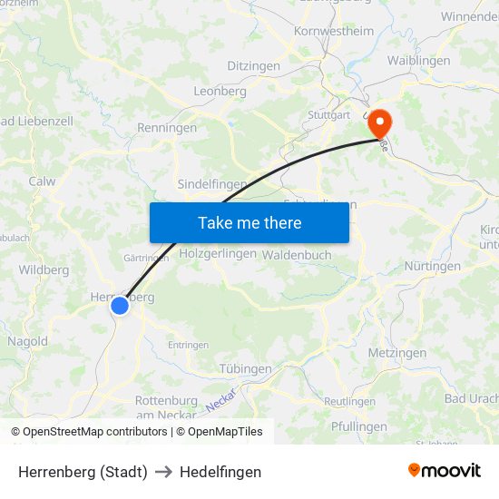Herrenberg (Stadt) to Hedelfingen map