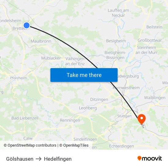 Gölshausen to Hedelfingen map