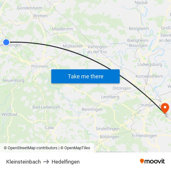 Kleinsteinbach to Hedelfingen map