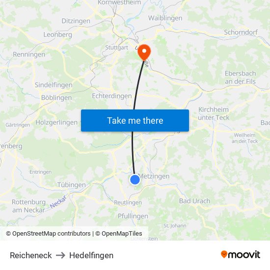 Reicheneck to Hedelfingen map