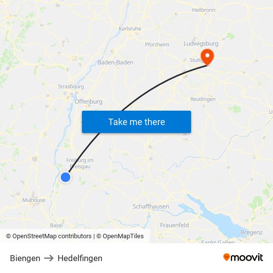 Biengen to Hedelfingen map