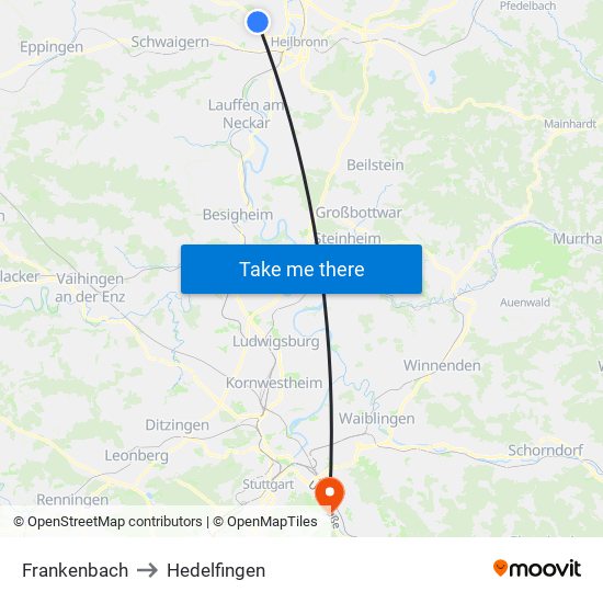 Frankenbach to Hedelfingen map