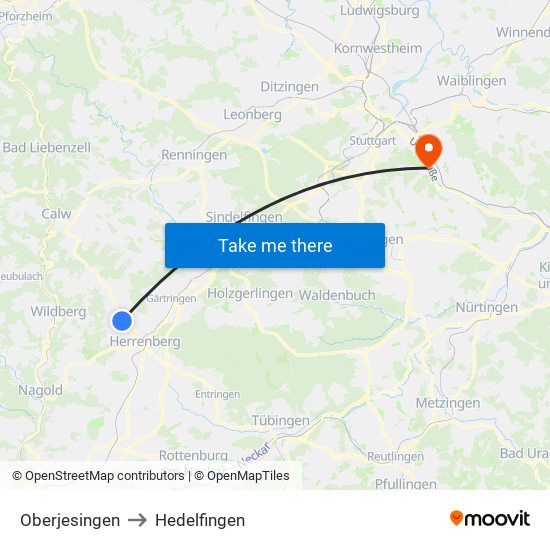 Oberjesingen to Hedelfingen map