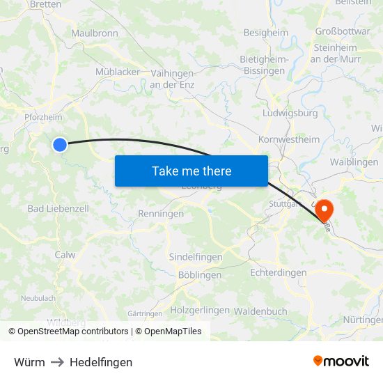 Würm to Hedelfingen map