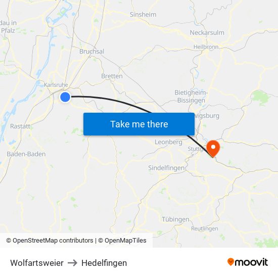 Wolfartsweier to Hedelfingen map
