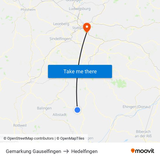 Gemarkung Gauselfingen to Hedelfingen map
