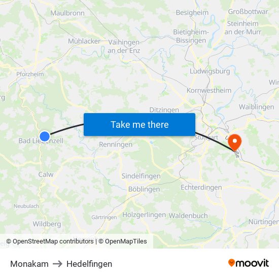 Monakam to Hedelfingen map