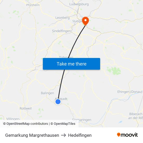 Gemarkung Margrethausen to Hedelfingen map