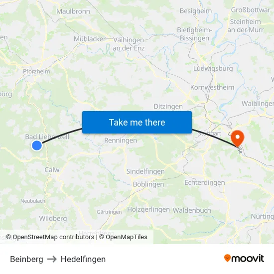 Beinberg to Hedelfingen map