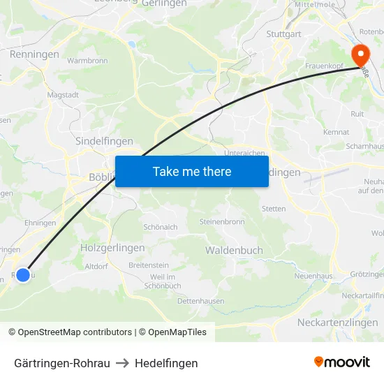 Gärtringen-Rohrau to Hedelfingen map