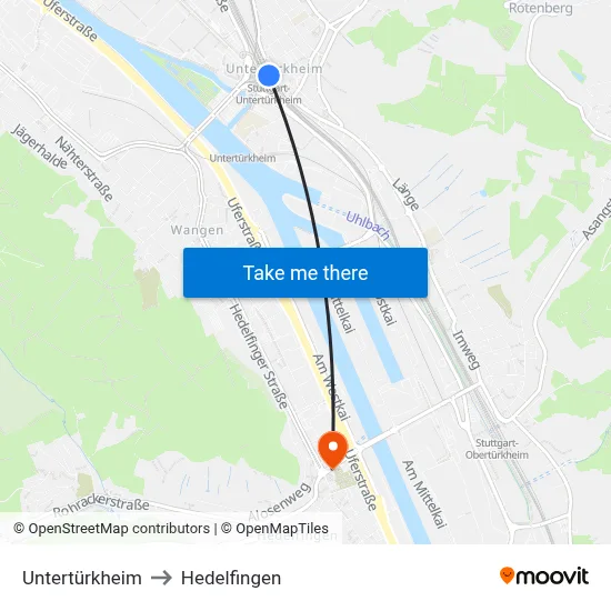 Untertürkheim to Hedelfingen map