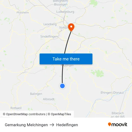 Gemarkung Melchingen to Hedelfingen map