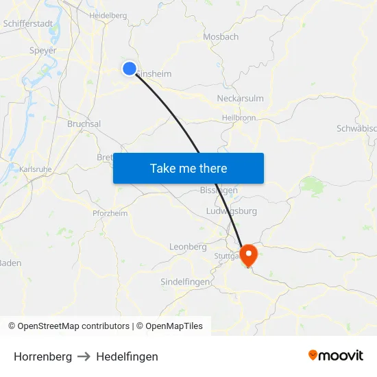 Horrenberg to Hedelfingen map