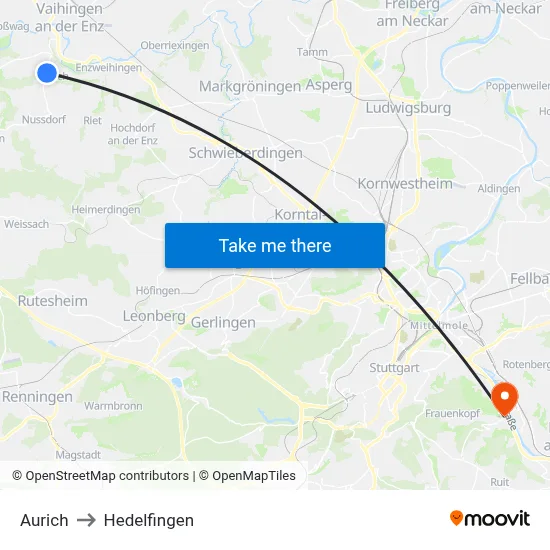 Aurich to Hedelfingen map