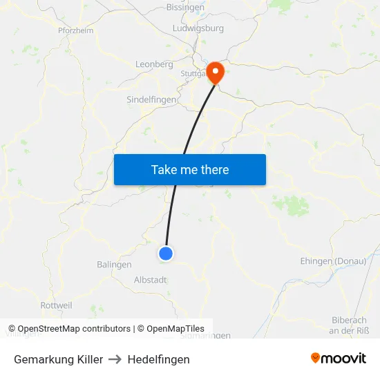 Gemarkung Killer to Hedelfingen map