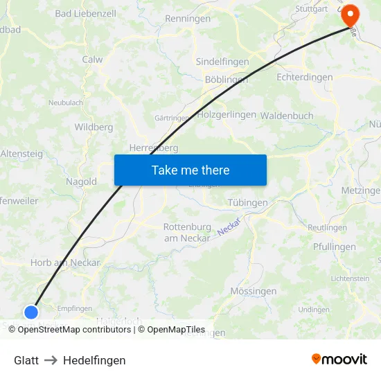 Glatt to Hedelfingen map