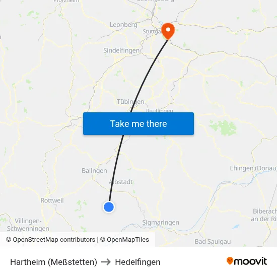 Hartheim (Meßstetten) to Hedelfingen map