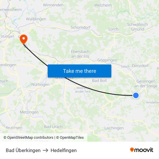 Bad Überkingen to Hedelfingen map