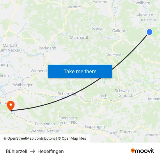 Bühlerzell to Hedelfingen map