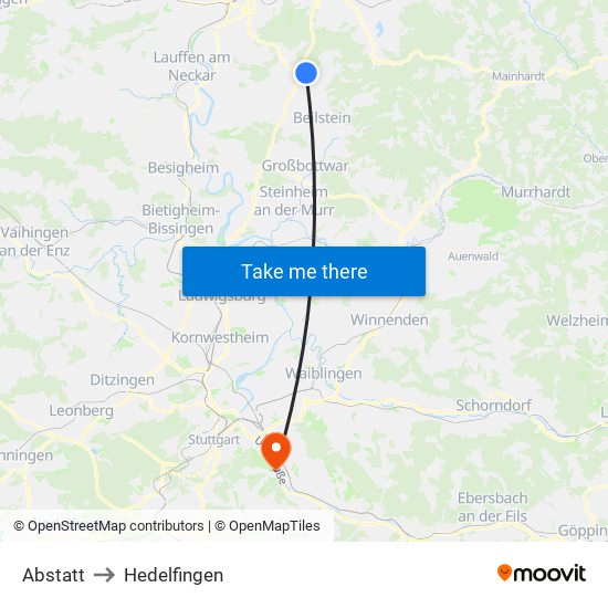 Abstatt to Hedelfingen map