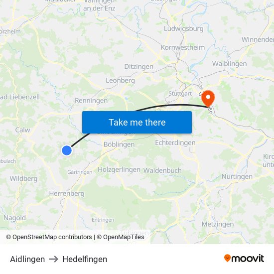 Aidlingen to Hedelfingen map