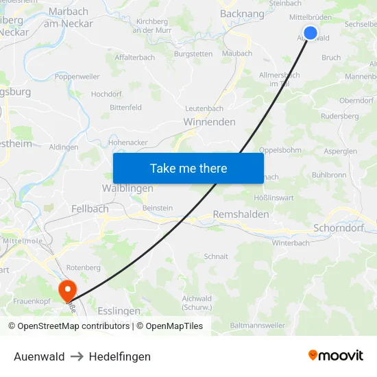 Auenwald to Hedelfingen map