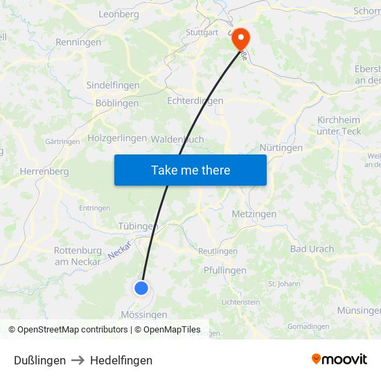 Dußlingen to Hedelfingen map